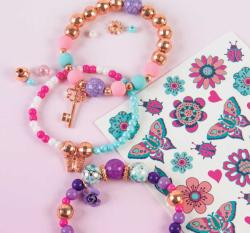 Náramky a tetování květiny dětský kreativní set s korálky a doplňky