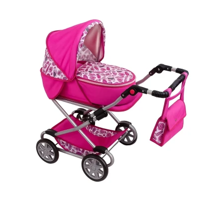 NEW BABY Dětský kočárek pro panenky 2v1 Monika červený POUZE Flowers - Růžová (VÝPRODEJ)