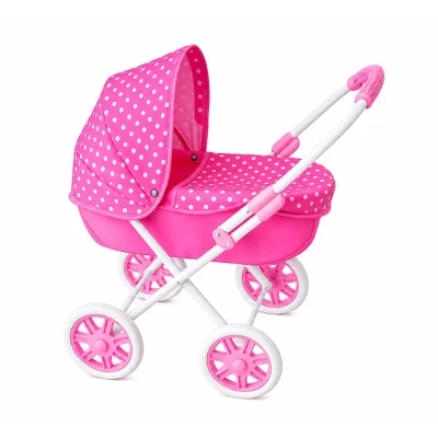 NEW BABY Dětský kočárek pro panenky 2v1 Monika červený POUZE Flowers - Růžová (VÝPRODEJ)