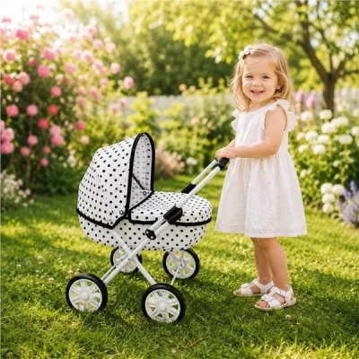 NEW BABY Dětský kočárek pro panenky 2v1 Monika červený POUZE Flowers - Růžová (VÝPRODEJ)