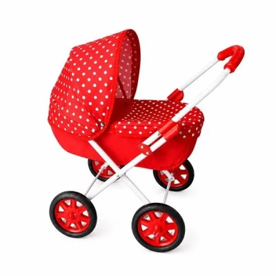 NEW BABY Dětský kočárek pro panenky 2v1 Monika červený POUZE Flowers - Růžová (VÝPRODEJ)