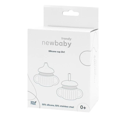 New Baby Dětský silikonový hrneček 2v1 béžový