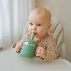 New Baby Dětský silikonový hrneček 2v1 zelený