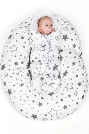 New Baby Klasická šněrovací zavinovačka bílá hvězdy šedé