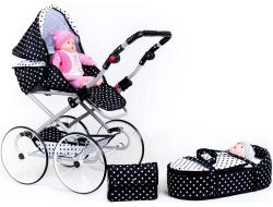 NEW BABY Kočárek Natálka retro bílo-černý puntík 2v1 pro panenku miminko