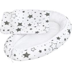 New Baby Luxusní hnízdečko s peřinkami pro miminko hvězdy šedé