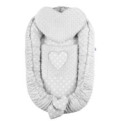 New Baby Luxusní hnízdečko s polštářkem a peřinkou z Minky Srdíčko šedé