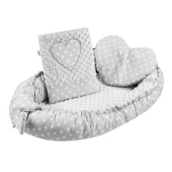 New Baby Luxusní hnízdečko s polštářkem a peřinkou z Minky Srdíčko šedé
