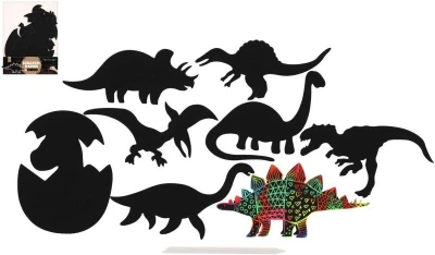 Obrázek škrabací duhový výřez dinosauři set 9ks s nástrojem Obrázek škrabací duhový výřez dinosauři set 9ks s nástrojem