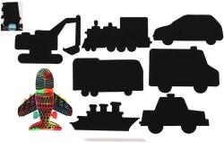 Obrázek škrabací duhový výřez dopravní prostředky set 8ks s nástrojem