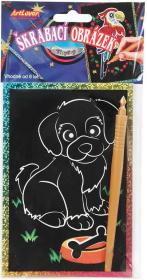 Obrázek škrabací třpytivý barevný 15x10cm hologramový set s nástrojem různé druhy