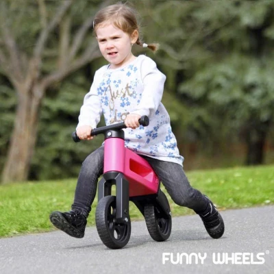 Odrážedlo Funny Wheels 2v1 dětské odstrkovadlo tříkolka / 2 kola RŮŽOVÉ plast