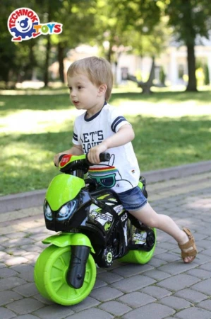 Odrážedlo motorka závodní zeleno-černé odstrkovadlo na baterie Světlo Zvuk