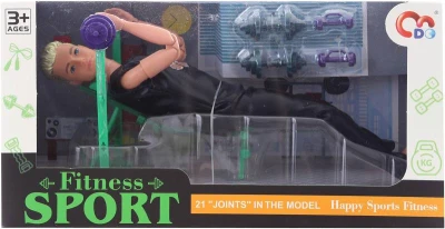 Panáček kloubový fitness sportovec panák set s lavicí a činkami plast Panáček kloubový fitness sportovec panák set s lavicí a činkami plast