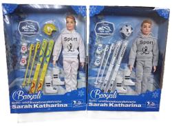 Panáček v zimním oblečení lyžař s doplňky 2 druhy