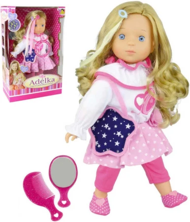 Panenka Adélka 40cm vypráví pohádku svítící vlasy na baterie set s kabelkou a doplňky