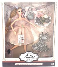 Panenka Anbibi růžové šaty dlouhé vlasy s culíkem set s doplňky