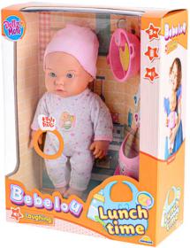 Panenka miminko smějící se 35cm jídlení set s bryndákem na baterie Zvuk