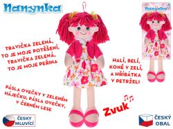Panenka Nanynka textilní hadrová růžová mluví zpívá látková na baterie Zvuk CZ PLYŠ