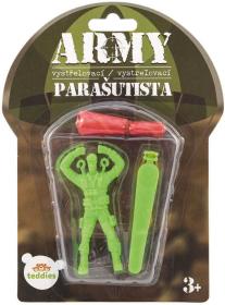 Parašutista létající figurka vystřelovací s padákem 9cm 2 barvy plast na kartě
