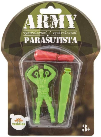Parašutista létající figurka vystřelovací s padákem 9cm 2 barvy plast na kartě