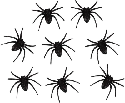 Pavouk černý třpytivý 6cm halloween dekorace set 8ks na kartě