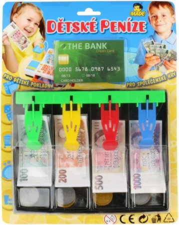 Peníze dětské set pokladna zásuvka s penězi a kreditní kartou Peníze dětské set pokladna zásuvka s penězi a kreditní kartou