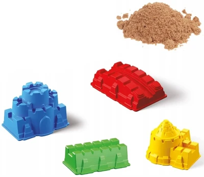 Písek kinetický hrad 600g kreativní set se 4 formičkami a podložkou