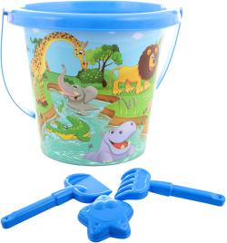 Pískový set kyblík 15cm s formičkou a 2 nástroji Safari sada na písek 4ks