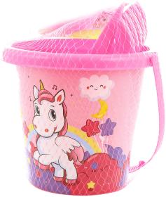 Pískový set kyblík 15cm se 2 nástroji a formičkou Jednorožec sada na písek 4ks