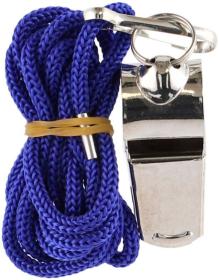 Píšťalka sportovní kovová se šňůrkou 5cm soudcovská na kartě