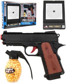 Pistole dětská kuličkovka set s terčem a náboji 6mm v krabici plast Pistole dětská kuličkovka set s terčem a náboji 6mm v krabici plast