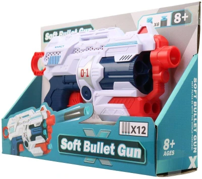 Pistole dětská plastová set blaster + náboje soft pěnové / na přísavku 12ks