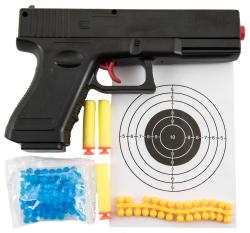 Pistole dětská zbraň na vodní + gumové kuličky 6mm + pěnové soft náboje 3v1