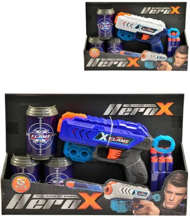 Pištoľ Hero-X so 6 soft penovými nábojmi s prísavkou a 3 terčmi 2 farby Pištoľ Hero-X so 6 soft penovými nábojmi s prísavkou a 3 terčmi 2 farby