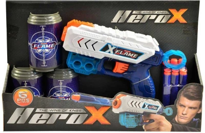 Pistole Hero-X se 6 soft pěnovými náboji s přísavkou a 3 terči 2 barvy