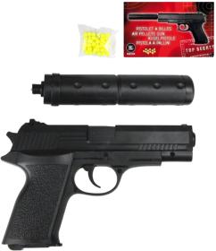 Pistole kuličkovka černý revolver na kuličky s tlumičem set s náboji Pistole kuličkovka černý revolver na kuličky s tlumičem set s náboji