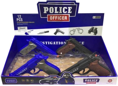 Pistole plastová 20cm policejní revolver na baterie Zvuk 2 barvy Pistole plastová 20cm policejní revolver na baterie Zvuk 2 barvy