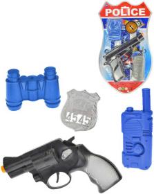 Pistole policejní klapací 18cm + foťák/dalekohled set s doplňky 4ks na kartě Pistole policejní klapací 18cm + foťák/dalekohled set s doplňky 4ks na kartě
