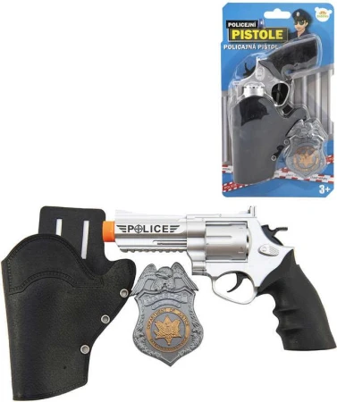 Pistole policejní klapací 20cm set s pouzdrem a odznakem plast Pistole policejní klapací 20cm set s pouzdrem a odznakem plast
