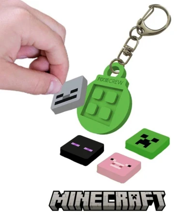PIXIE CREW MINECRAFT Klíčenka zelená + 4 multipixely silikon