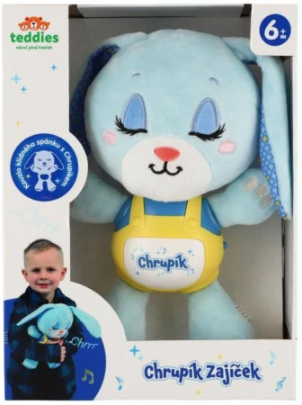 PLYŠ Baby zajíček Chrupík usínáček na baterie Světlo Zvuk pro miminko