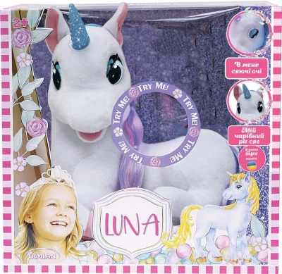 PLYŠ Jednorožec Luna pohádkový 36cm vypráví pohádky na baterie Světlo Zvuk