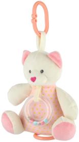 PLYŠ Kočička baby natahovací zvířátko usínáček s chrastítkem pro miminko