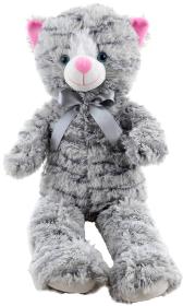 PLYŠ Kočka mourovatá s mašlí 55cm šedá (plyšová hračka)