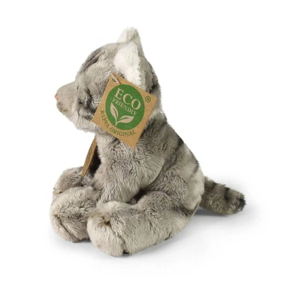 PLYŠ Kočka plyšová šedá sedící 14 cm ECO-FRIENDLY
