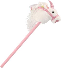 PLYŠ Kůň jednorožec bílý na tyči 80cm koňská hlava na baterie Zvuk