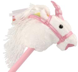 PLYŠ Kůň jednorožec bílý na tyči 80cm koňská hlava na baterie Zvuk