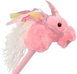 PLYŠ Kůň jednorožec růžový na tyči 80cm koňská hlava na baterie Zvuk