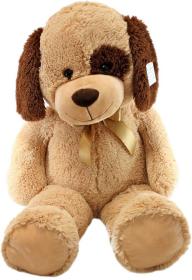 PLYŠ Pes béžový sedící 90cm s flíčkem (plyšová hračka)